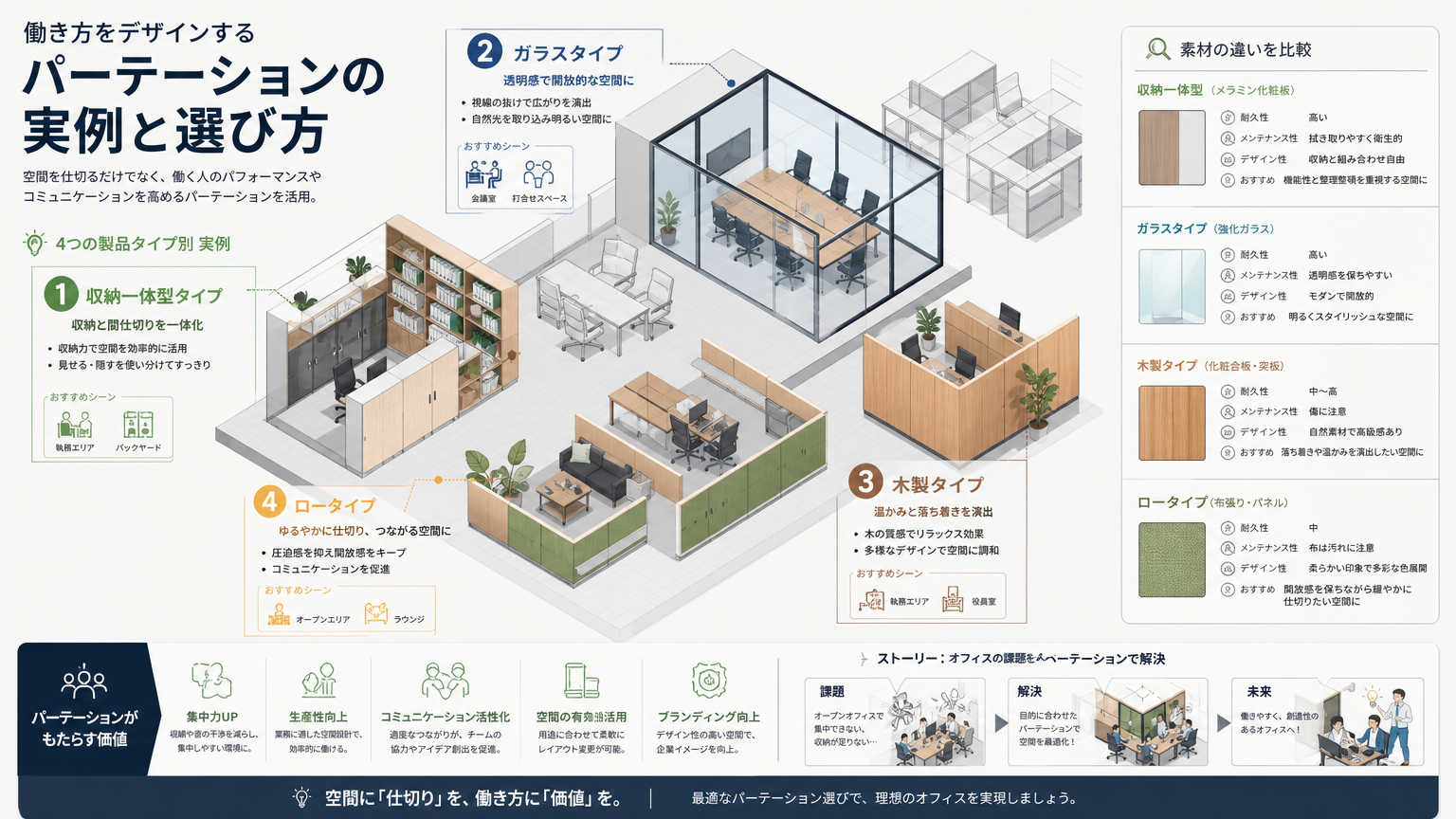 パーテーションを活用した小規模オフィスの実例