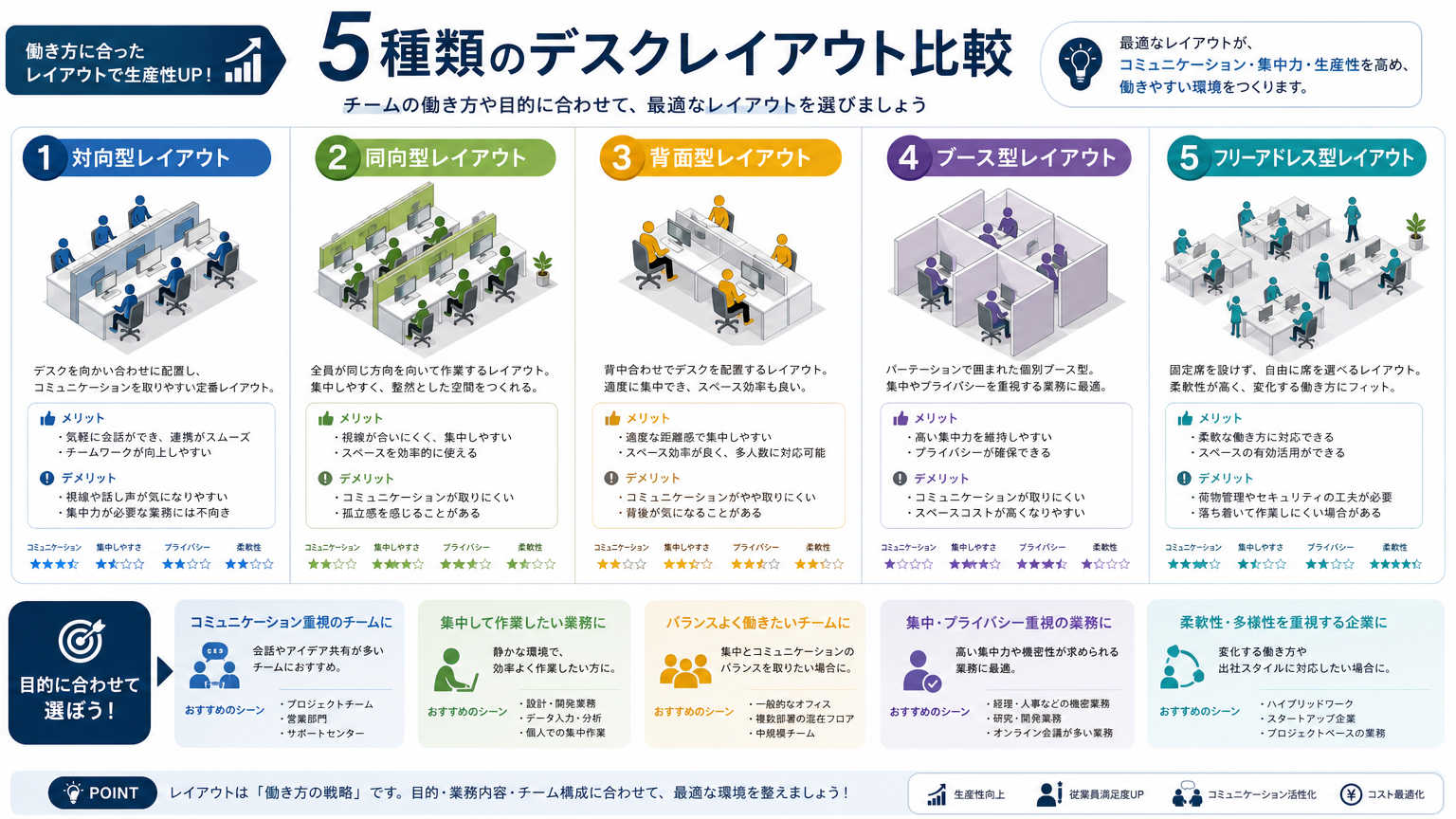 小規模オフィスのデスクレイアウト別事例比較